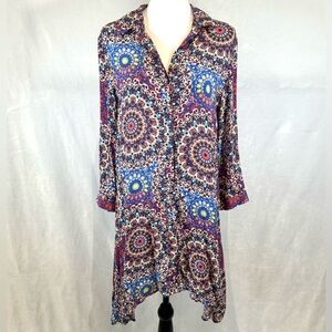 Cupio beautiful vibrant colors boho mandala print shirt dress size medium